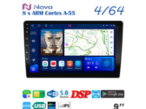 9''Автомагнитола NOVA TS18 ANDROID12 IPS/SIM/4GB/64GB/DSP/3RCA/BT/2USB/2Микр