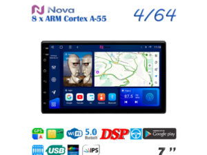 7'Автомагнитола NOVA TS18 ANDROID12 IPS/SIM/4GB/64GB/DSP/3RCA/BT/2USB/2Микр