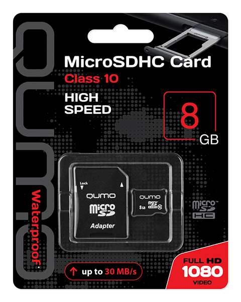 8GB Карта памяти Micro Secure Digital Card Qumo + адаптер SD Class 10